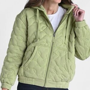 Indigo Threads Co Women's L Quilted Green Heart Hooded Zip Sweatshirt Jacket New